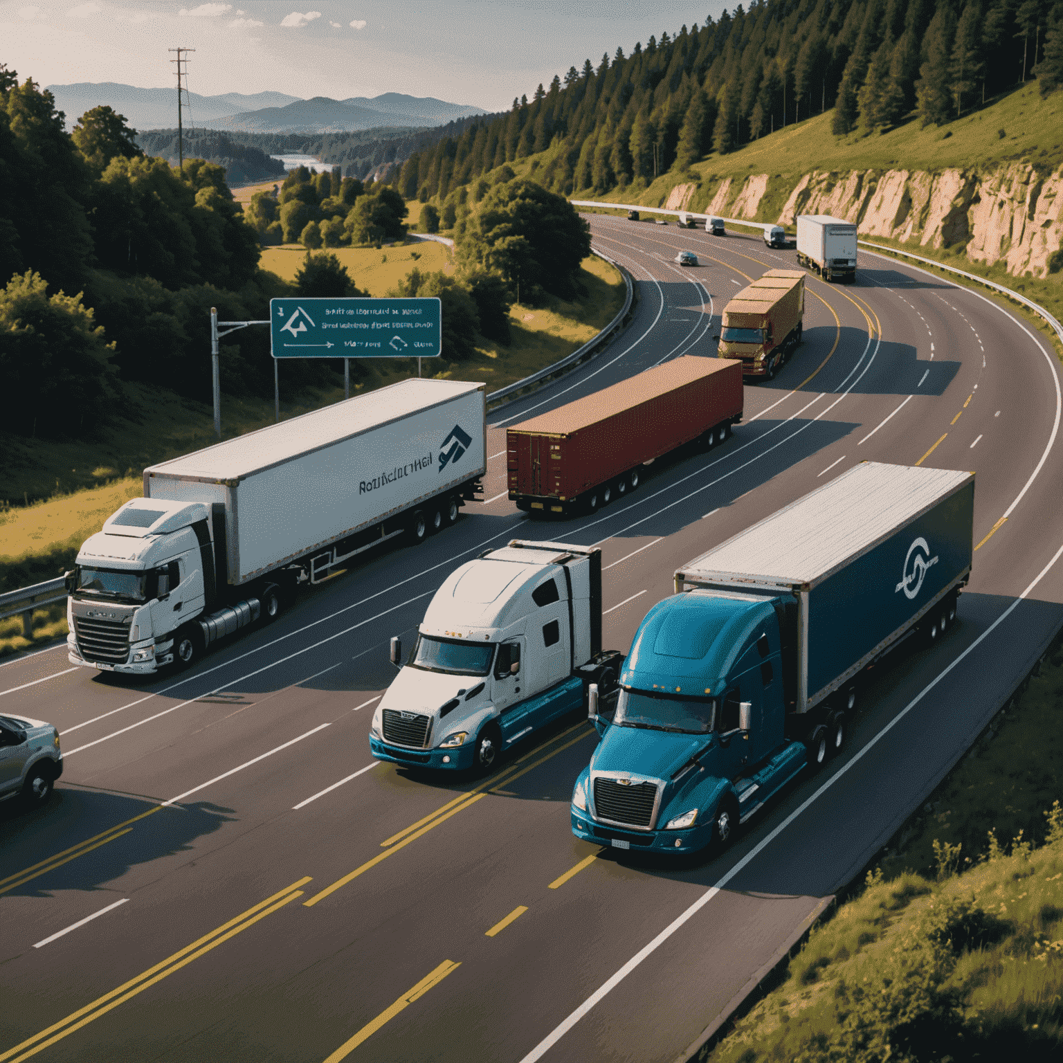 Visual representation of AI algorithms analyzing freight data to predict future load volumes. Graphs, charts, and truck icons are shown with futuristic overlay suggesting machine learning processes.